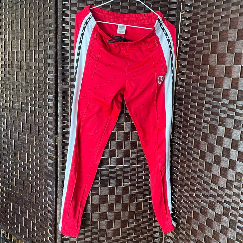 Victoria’s Secret PINK Red Track Pants with White and Black Stripe - Size Small
